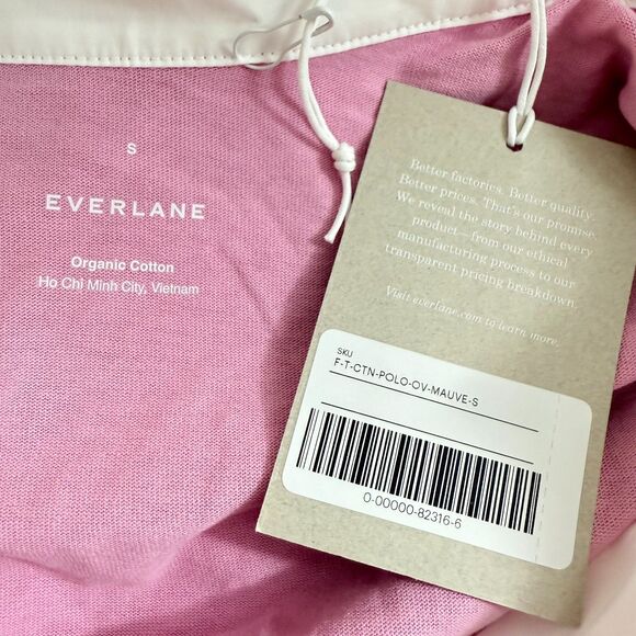 EVERLANE The Retro Jersey Polo Shirt S Mauve Pink Collar Top Oversized NWT B35 - Picture 7 of 7